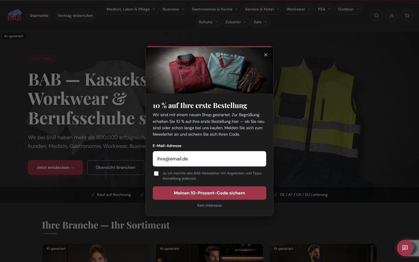 Die Startseite des Shops nach dem Umzug auf Shopify, Theme in Liquid entwickelt.