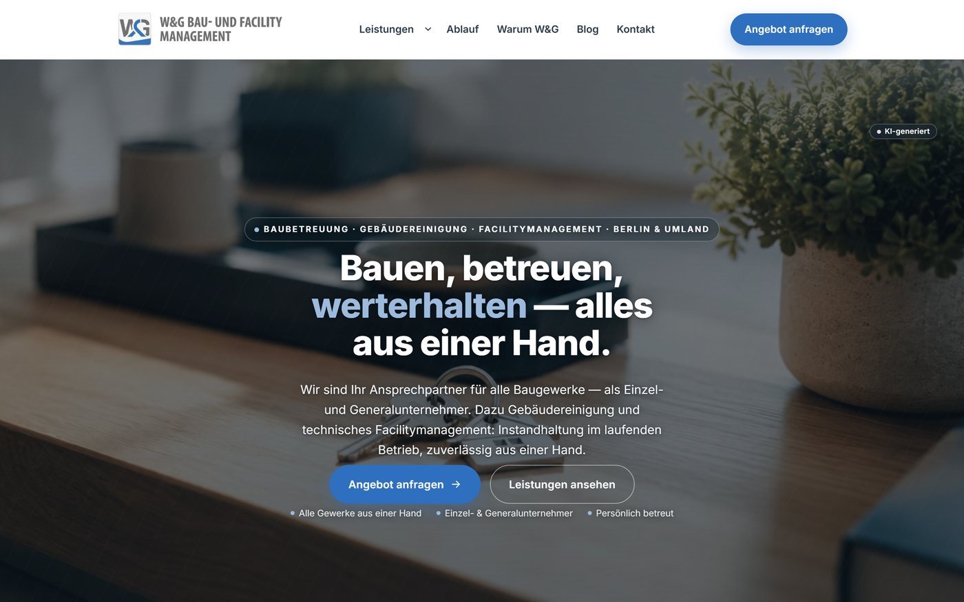 Die Startseite der Facility-Seite im laufenden Betrieb.